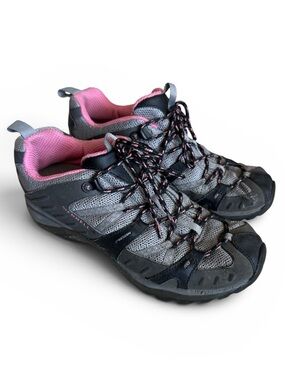 Merrell Hiking Trail Shoes Gray Pink Vibram Lace Up Outdoor Sneakers 9.5
